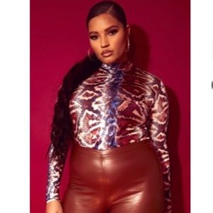 Snake Print Slinky High Neck Top